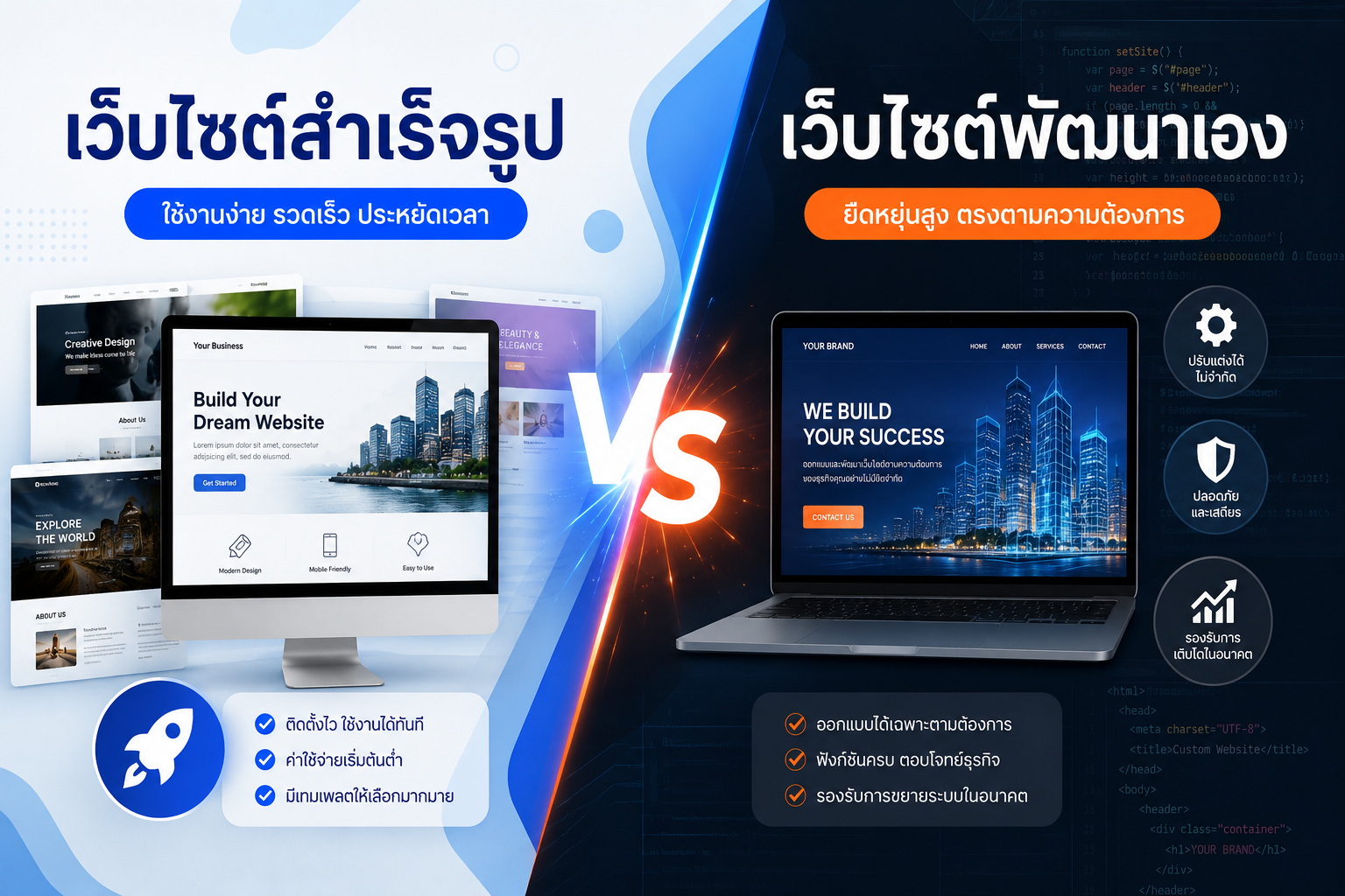 เว็บไซต์สำเร็จรูป VS เว็บไซต์พัฒนาเอง: ทางเลือกไหนใช่สำหรับธุรกิจคุณ?