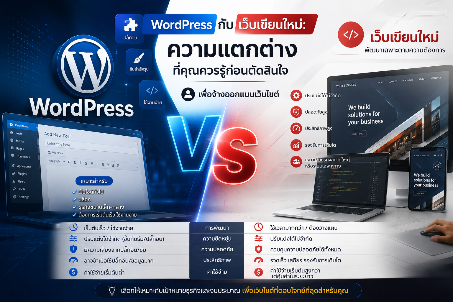WordPress กับเว็บเขียนใหม่: ความแตกต่างที่คุณควรรู้ก่อนตัดสินใจ เพื่อจ้างออกเเบบเว็บไซต์